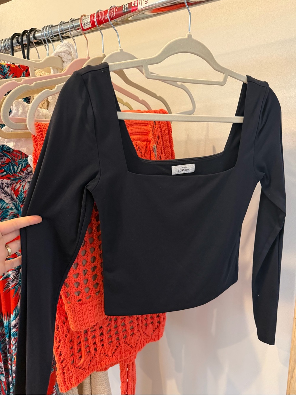 Babaton Black Long-Sleeve Square Neck Top